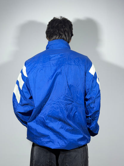 Vintage Blue Colorblock Hooded Windbreaker Men's Jacket