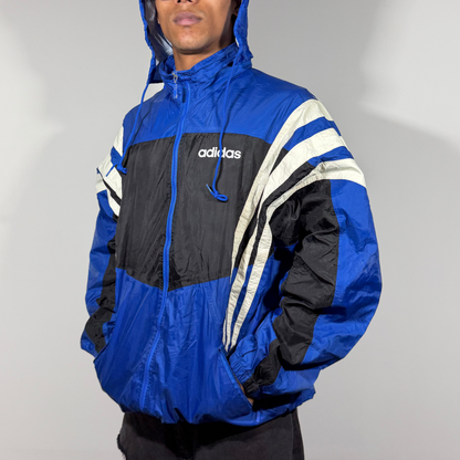 Vintage Blue Colorblock Hooded Windbreaker Men's Jacket