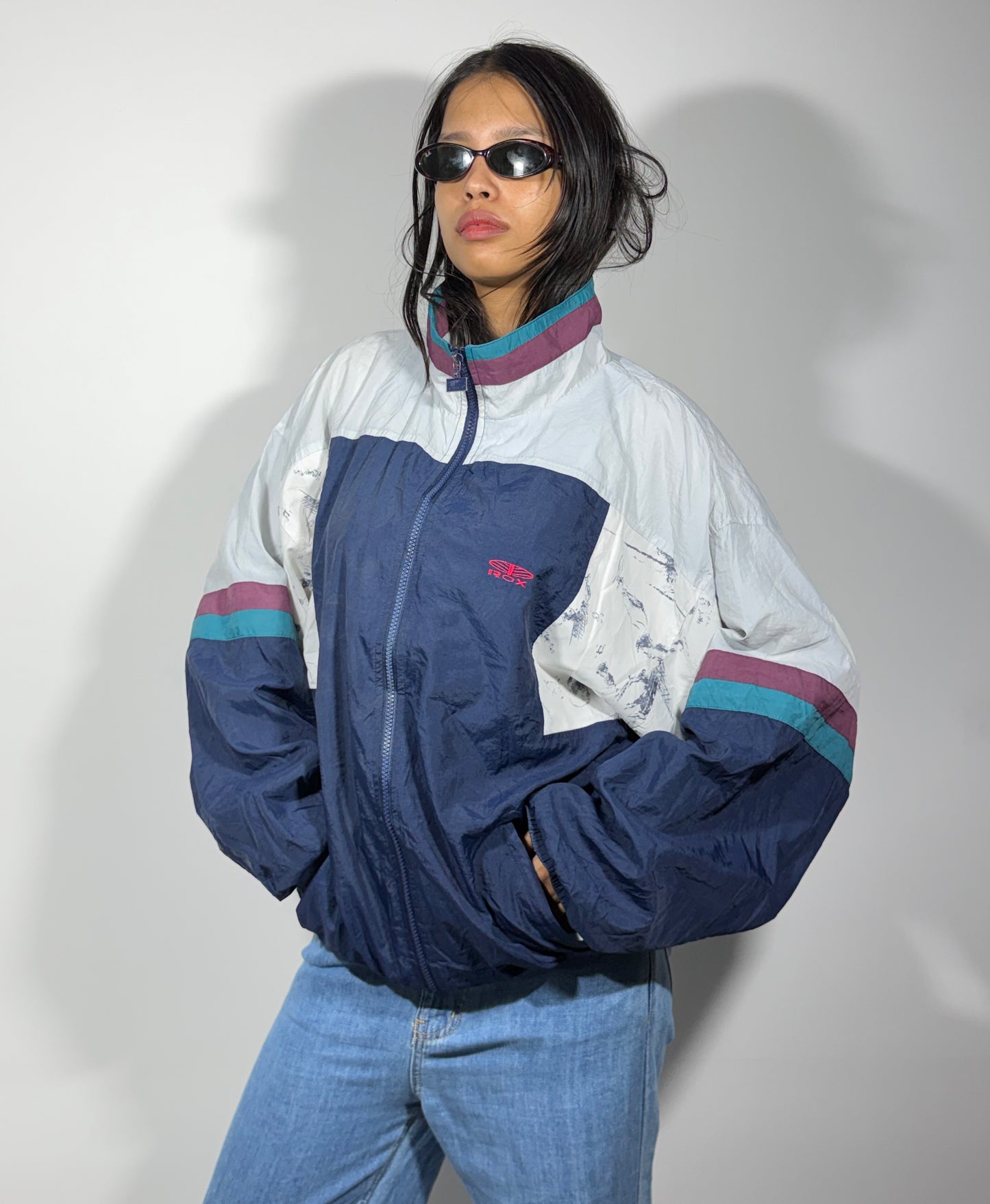 Women's Jacket Retro Navy Color block