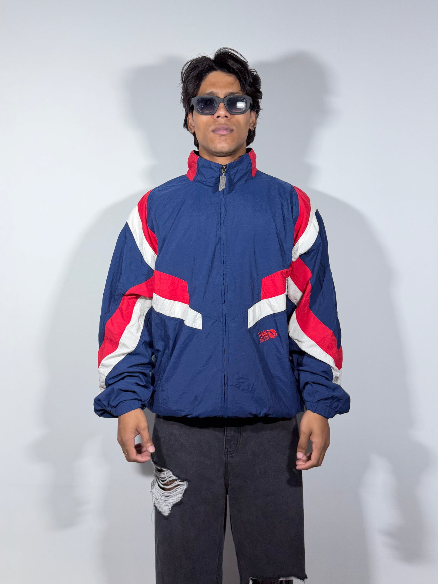 Men's Jacket Vintage Color Block Navy Blue