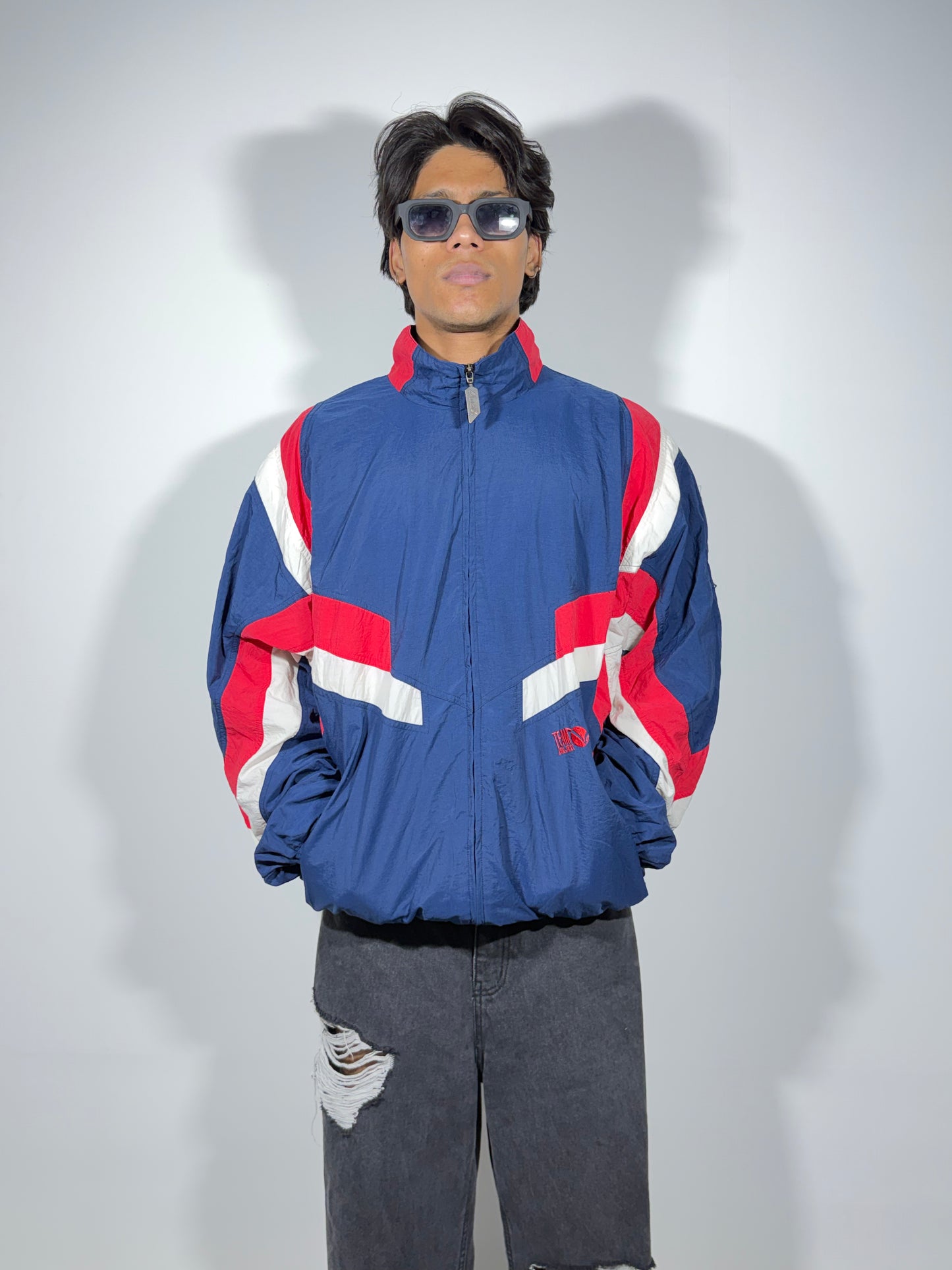 Men's Jacket Vintage Color Block Navy Blue