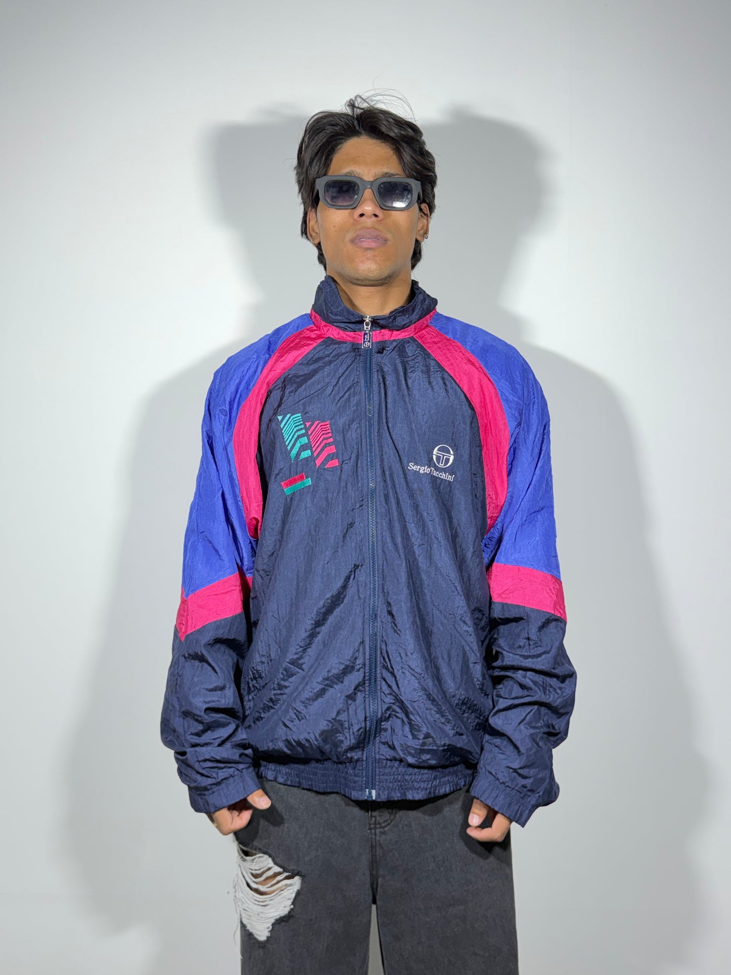 Retro blue and Pink Sports Men's Jacket