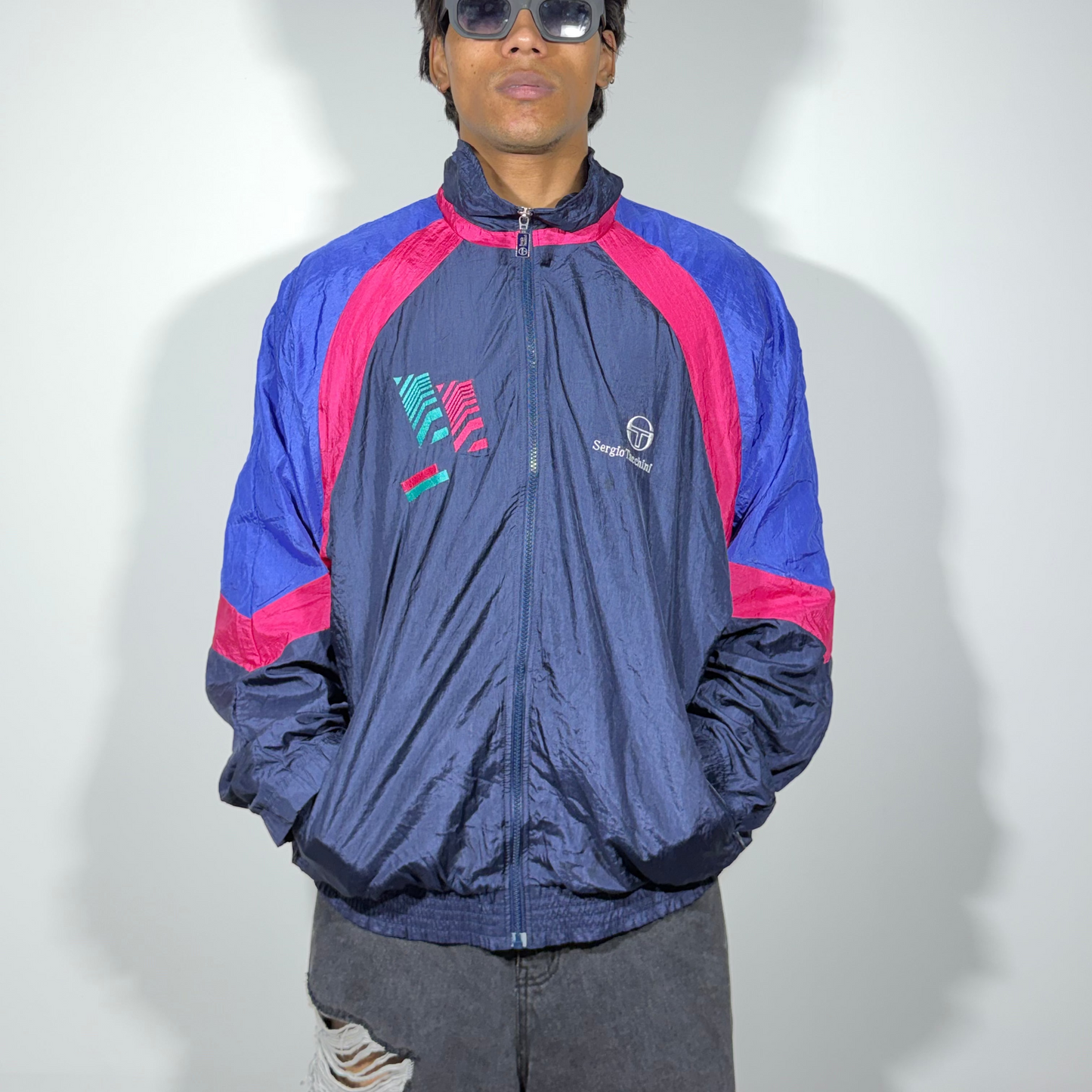 Retro blue and Pink Sports Men's Jacket