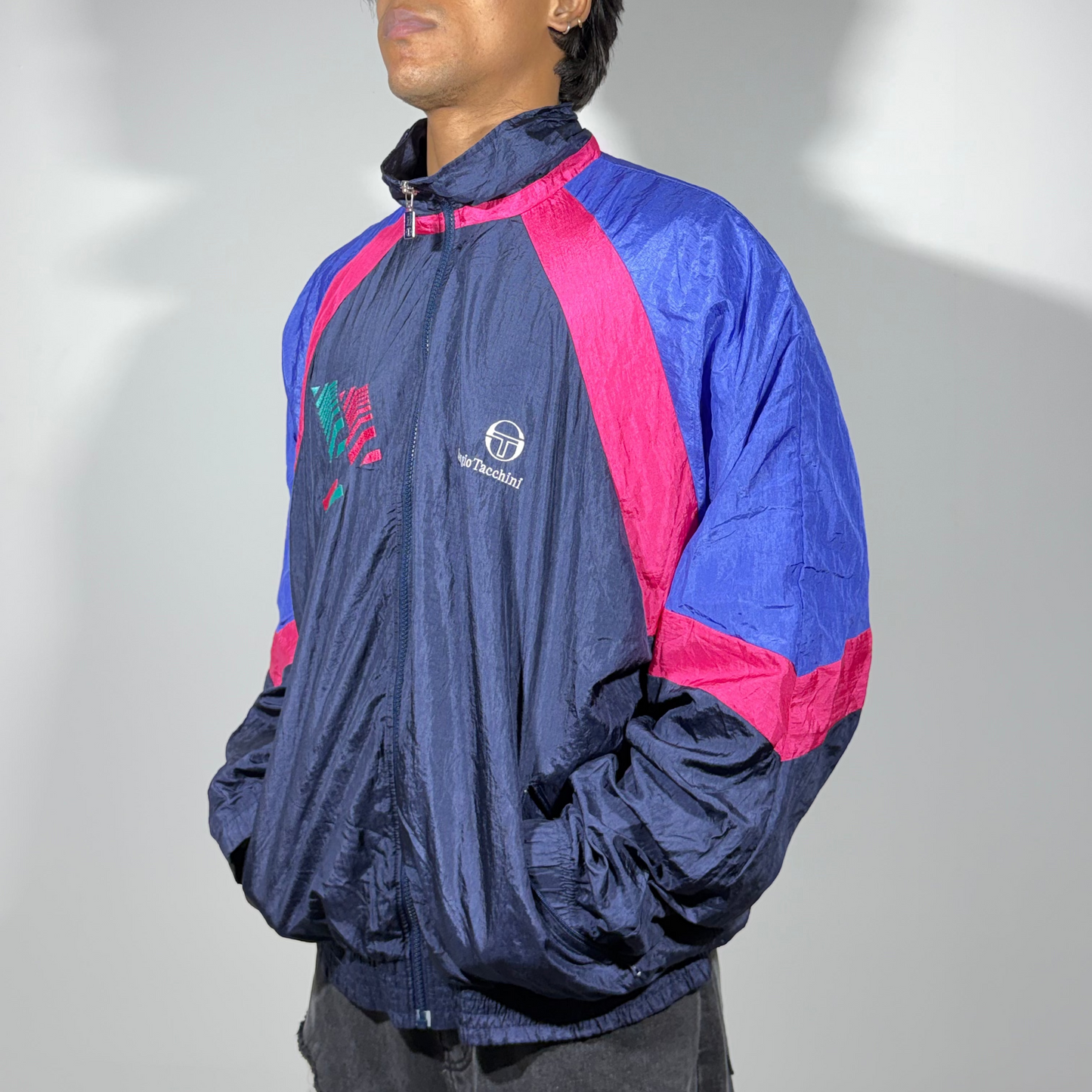 Retro blue and Pink Sports Men's Jacket
