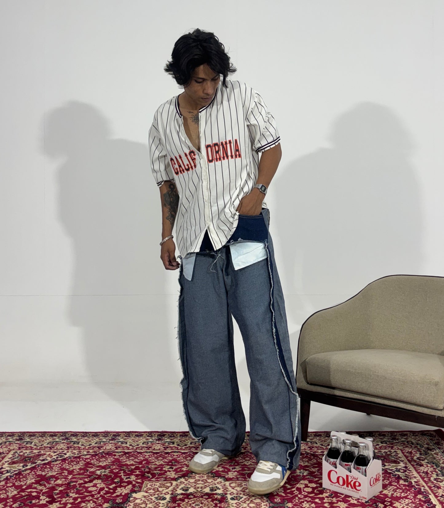 Men's Patchwork Panel Baggy Denim