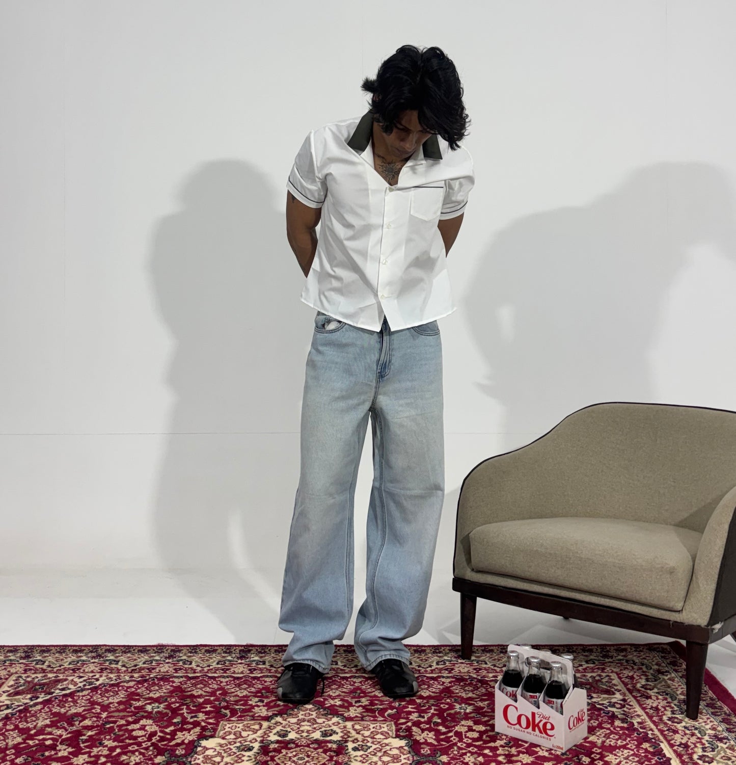 Men's Ice Blue Oversized Wide-Leg Denim