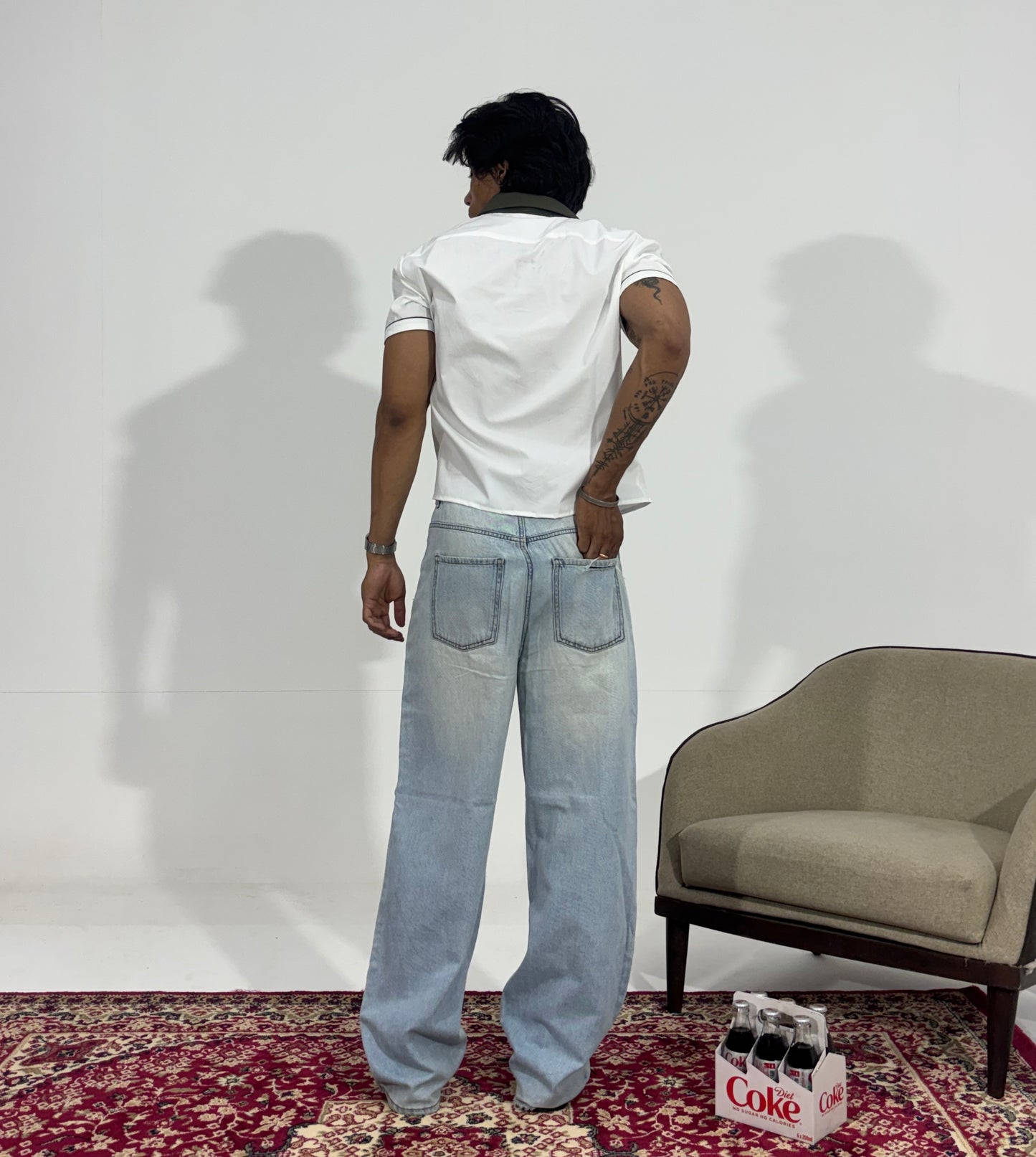 Men's Ice Blue Oversized Wide-Leg Denim