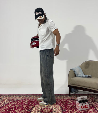 Men's Vintage Grey Wash Wide-Leg Jeans