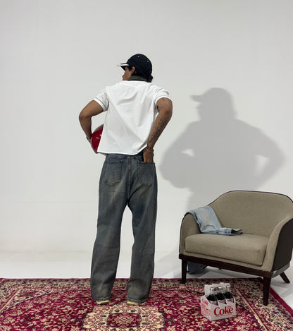 Men's Vintage Wash Relaxed Wide-Leg Denim