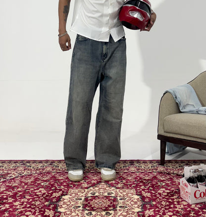 Men's Vintage Wash Relaxed Wide-Leg Denim