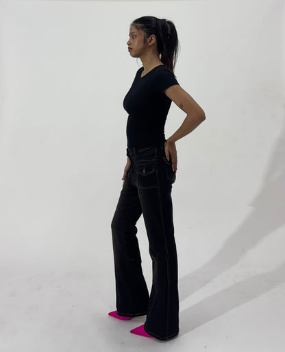 Dark indigo flare high waist women's jeans