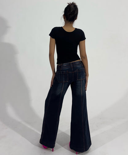 Dark Wash Low-Rise Wide Leg Cargo Women's Jeans