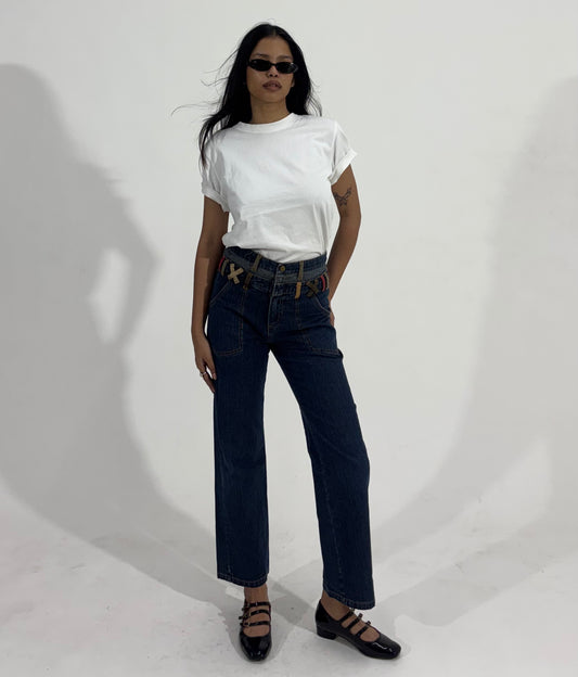 Women's Jeans Wide Leg Contrast Belt Loops