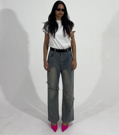 Distressed Seam Wide Leg Women's Jeans