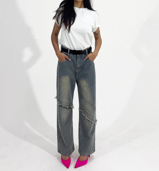 Women's Jeans Wide Leg Distressed Seam