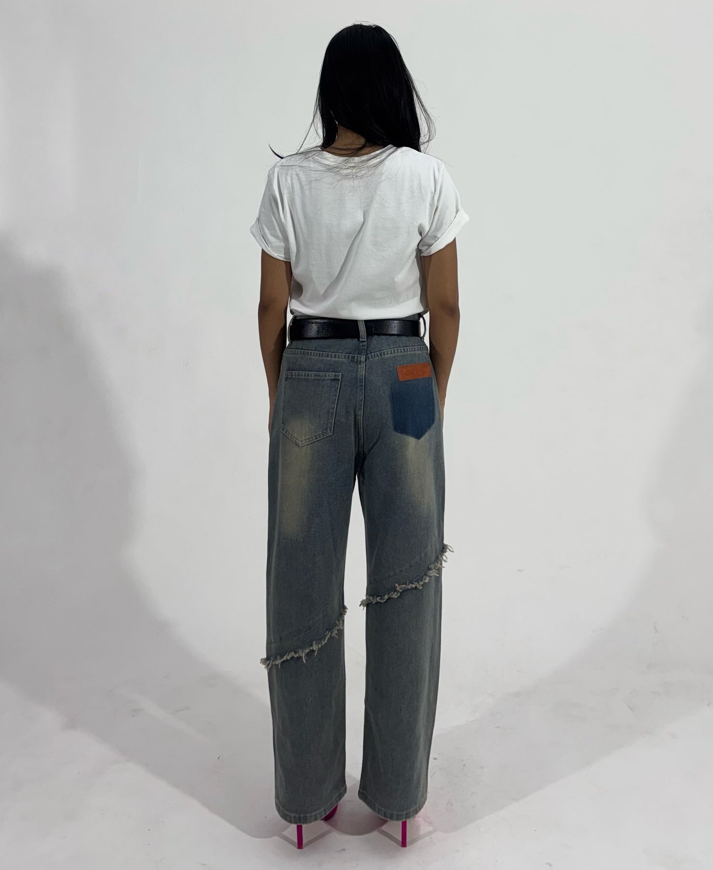 Distressed Seam Wide Leg Women's Jeans
