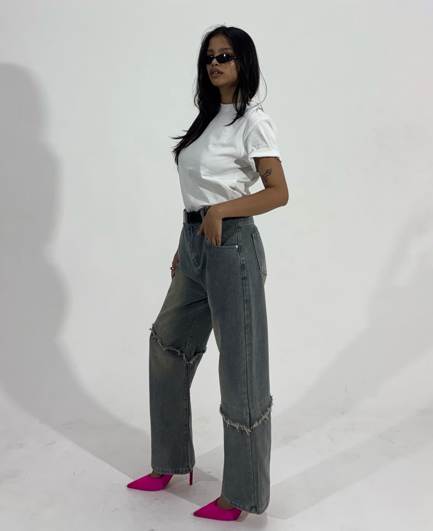 Distressed Seam Wide Leg Women's Jeans