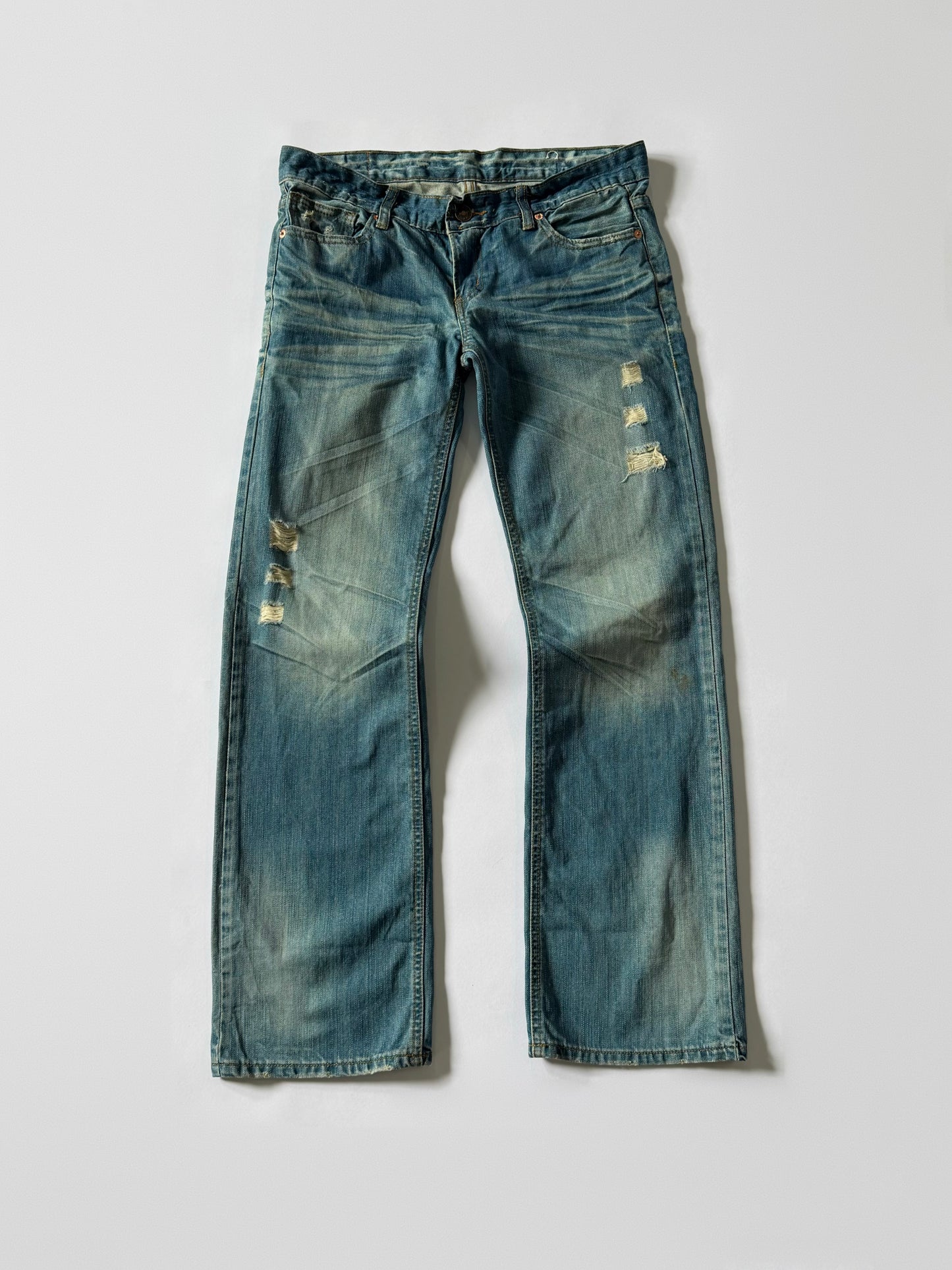 Eyelet work wash Jeans