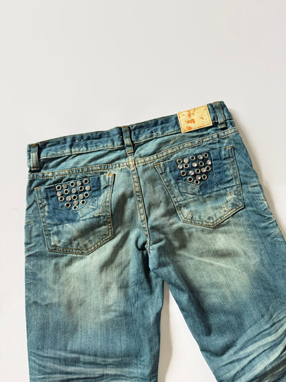 Eyelet work wash Jeans