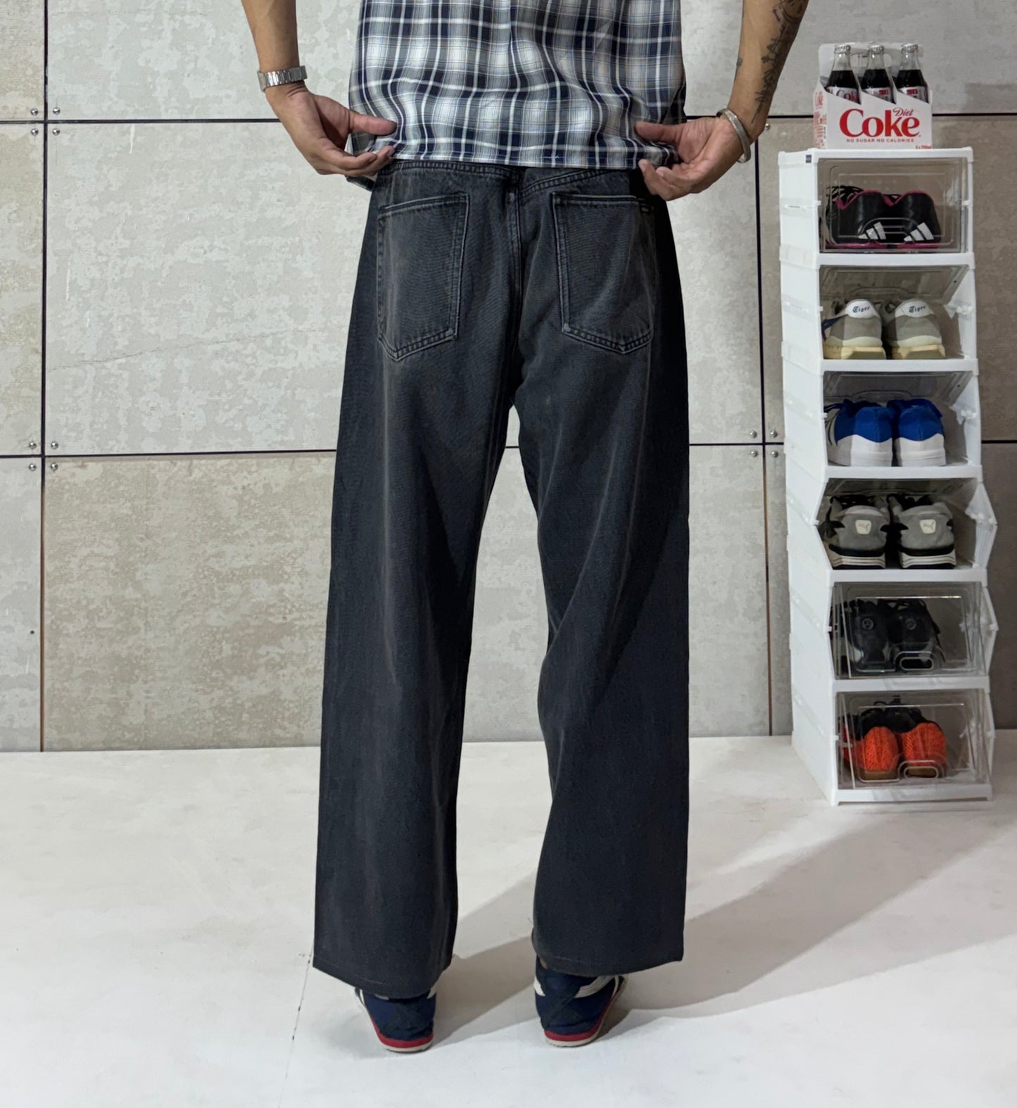 Men's Washed Black Wide Leg Denim