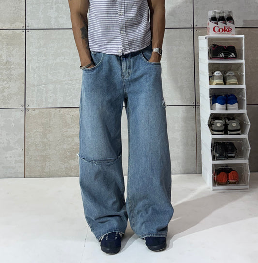 Men's Oversized Distressed Wide-Leg Denim