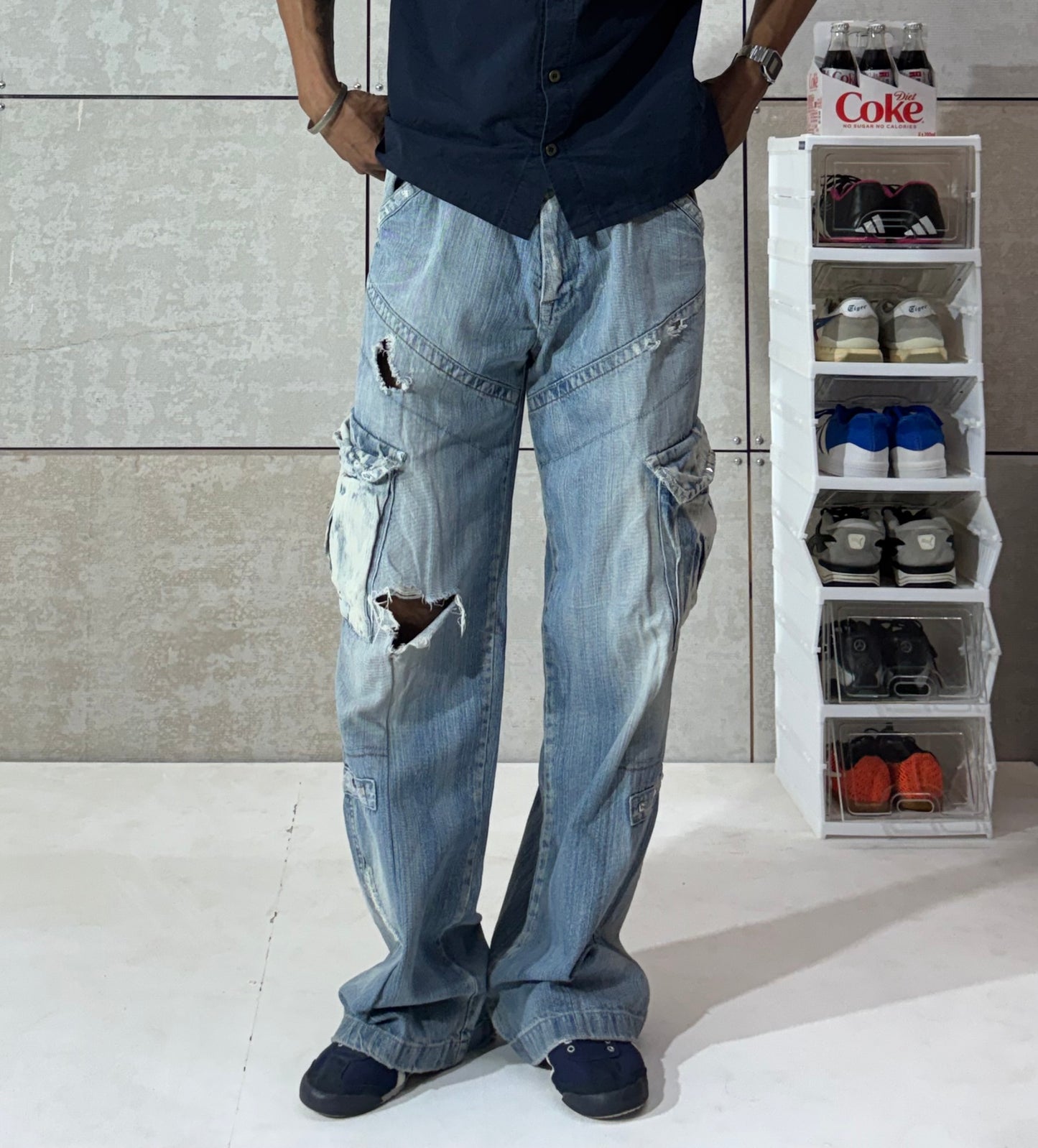 Men's Cargo Distressed Denim