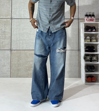 Men's Breakline Distressed Wide-Leg Denim