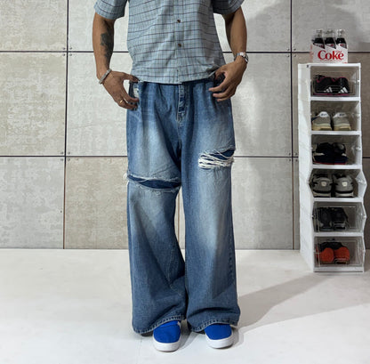 Men's Breakline Distressed Wide-Leg Denim