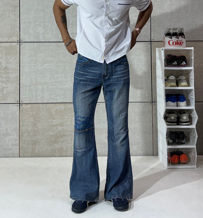 Men's Y2K Flared Denim Jeans – Vintage Wash Low Rise Bootcut
