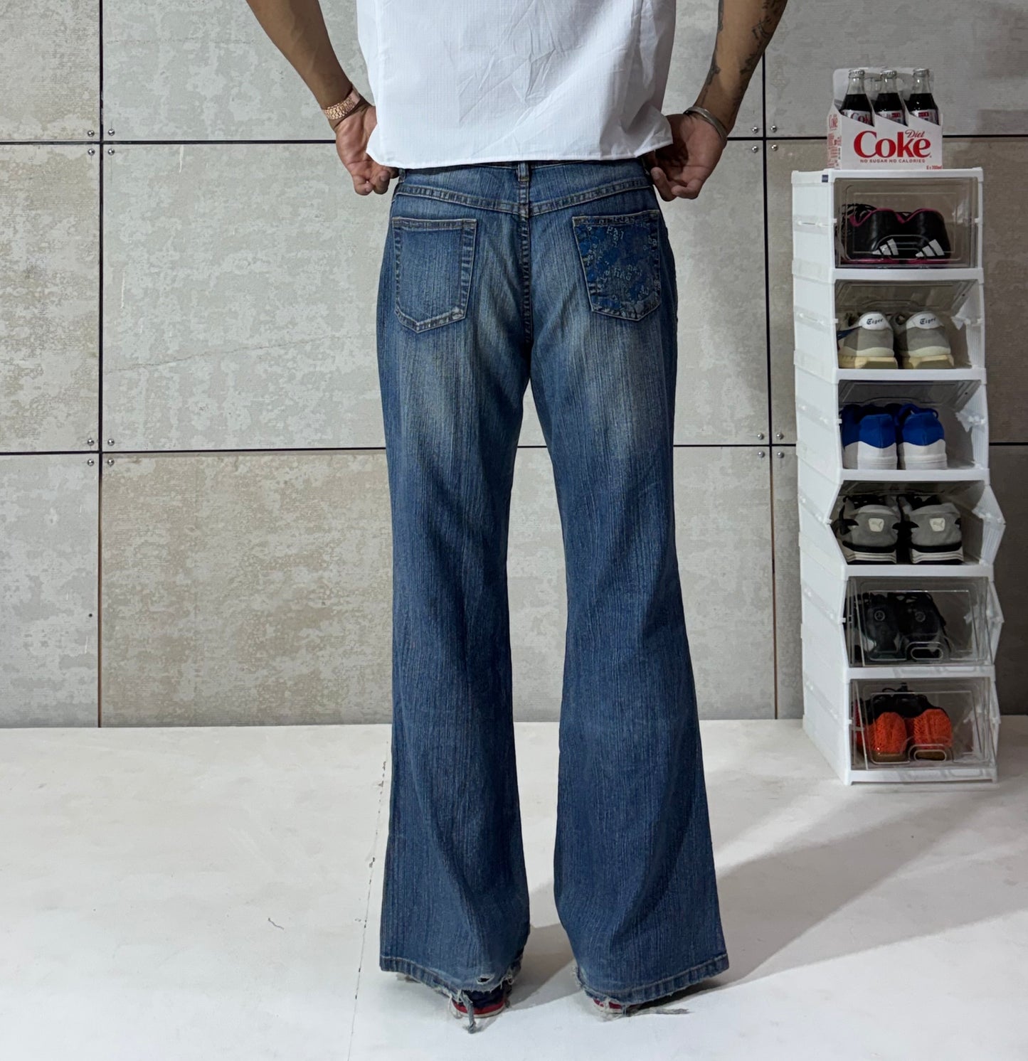 Men's Y2K Flared Denim Jeans – Vintage Wash Low Rise Bootcut
