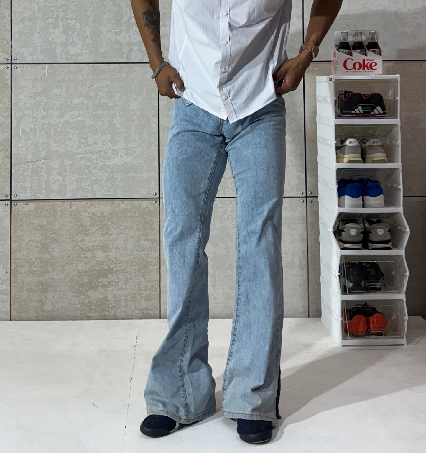 Men's Vintage Ice Wash Flared Jeans – Low Rise Y2K Denim