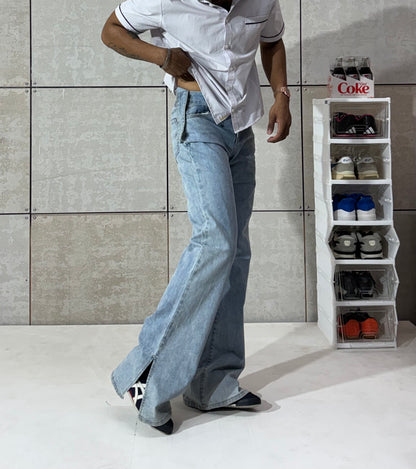 Men's Vintage Ice Wash Flared Jeans – Low Rise Y2K Denim