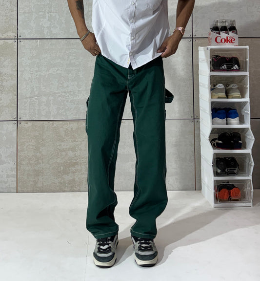Men's Forest Green Wide-Leg Cargo Denim – Y2K Utility Jeans