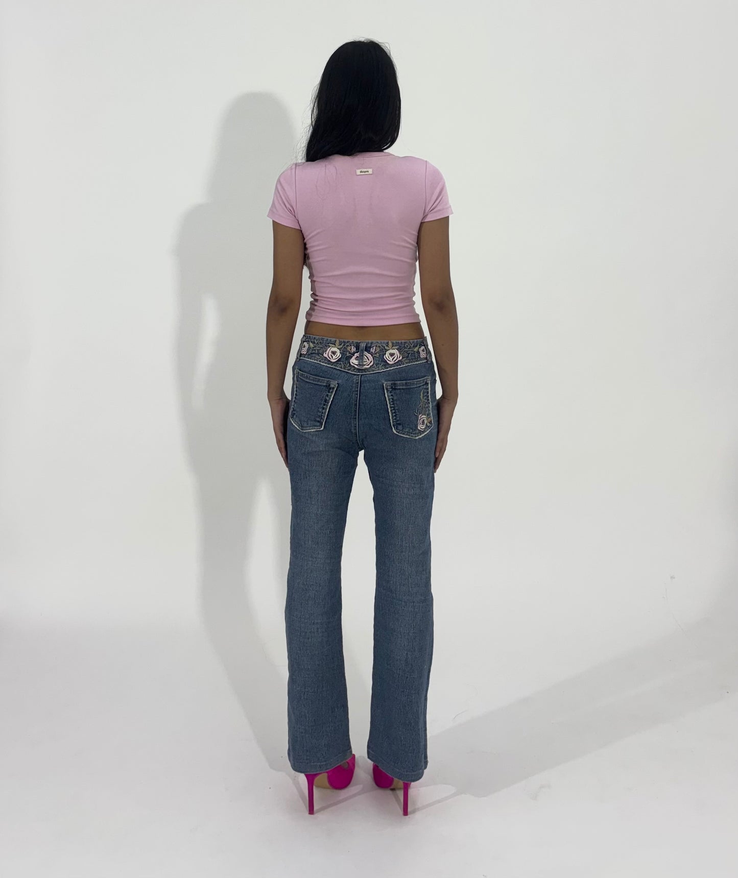 Embroidered Low Rise Straight Leg Women's Jeans