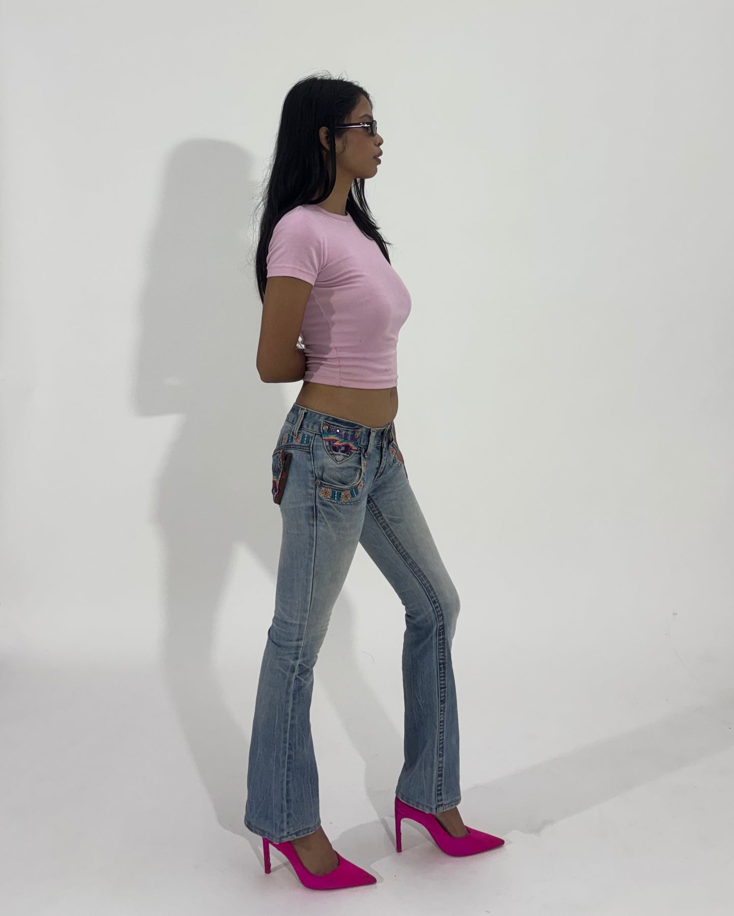 Embroidered Low-Rise Bootcut Women's Jeans