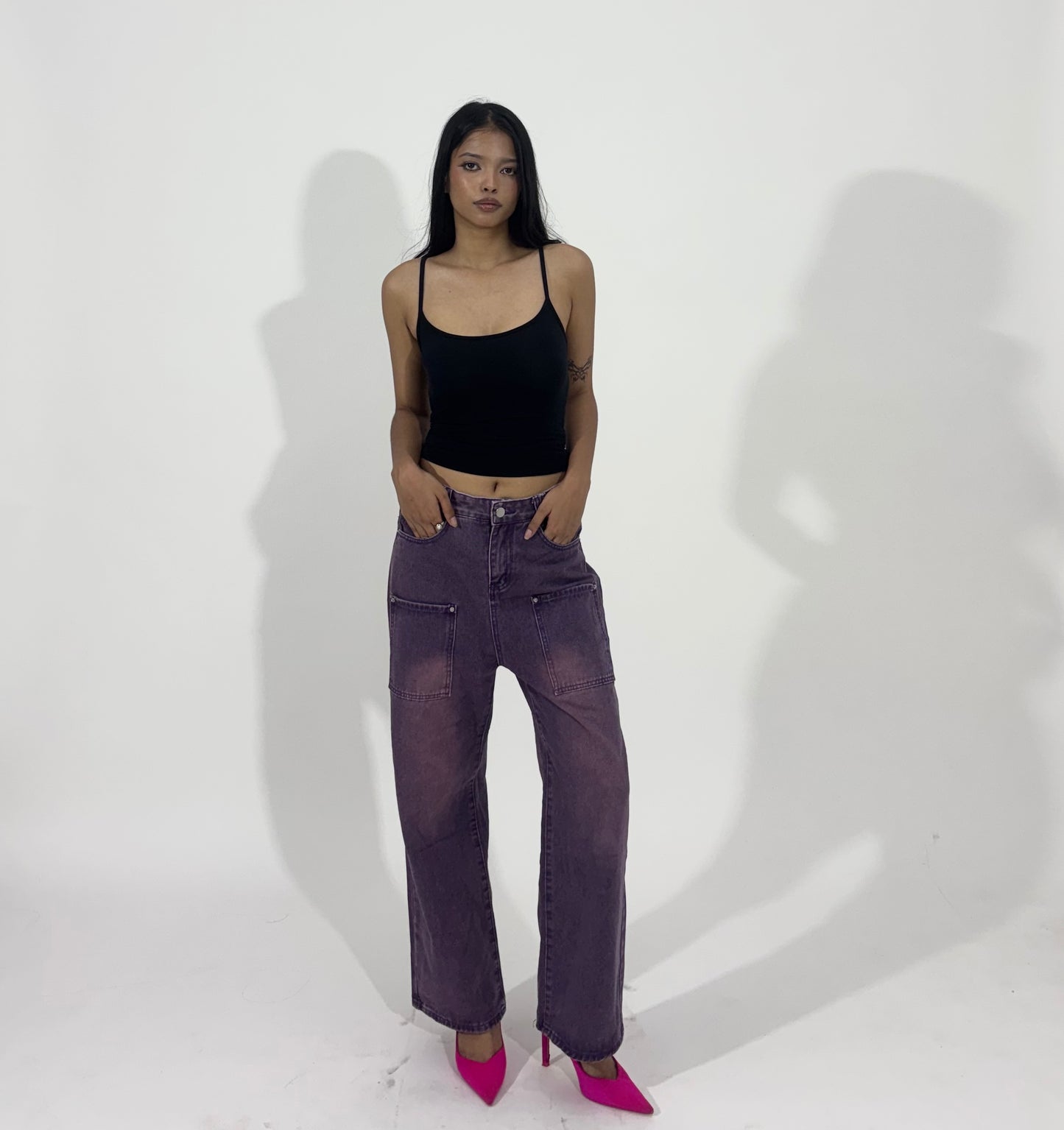 Vintage Wash Utility Wide Leg Women's Jeans