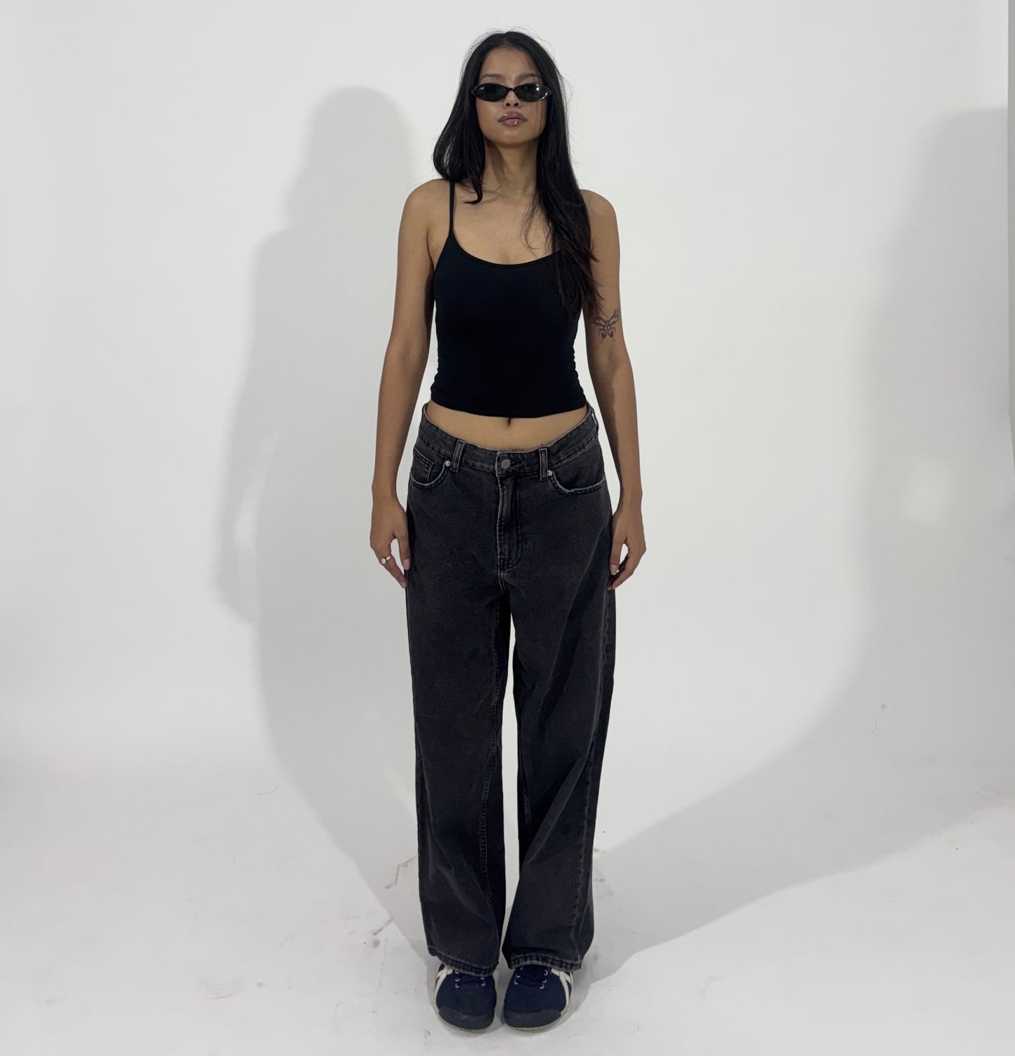 Washed Black Barrel Leg Women's Jeans