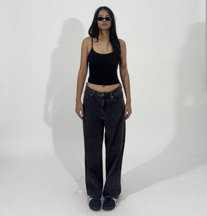 Washed Black Barrel Leg Women's Jeans