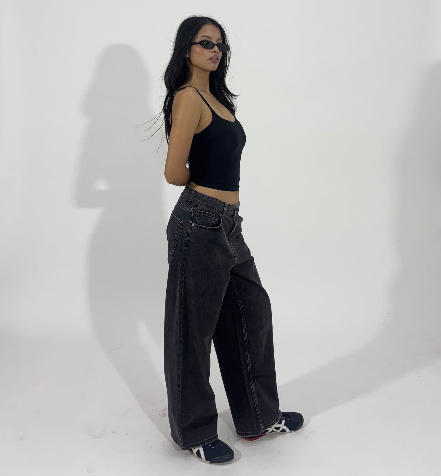 Washed Black Barrel Leg Women's Jeans