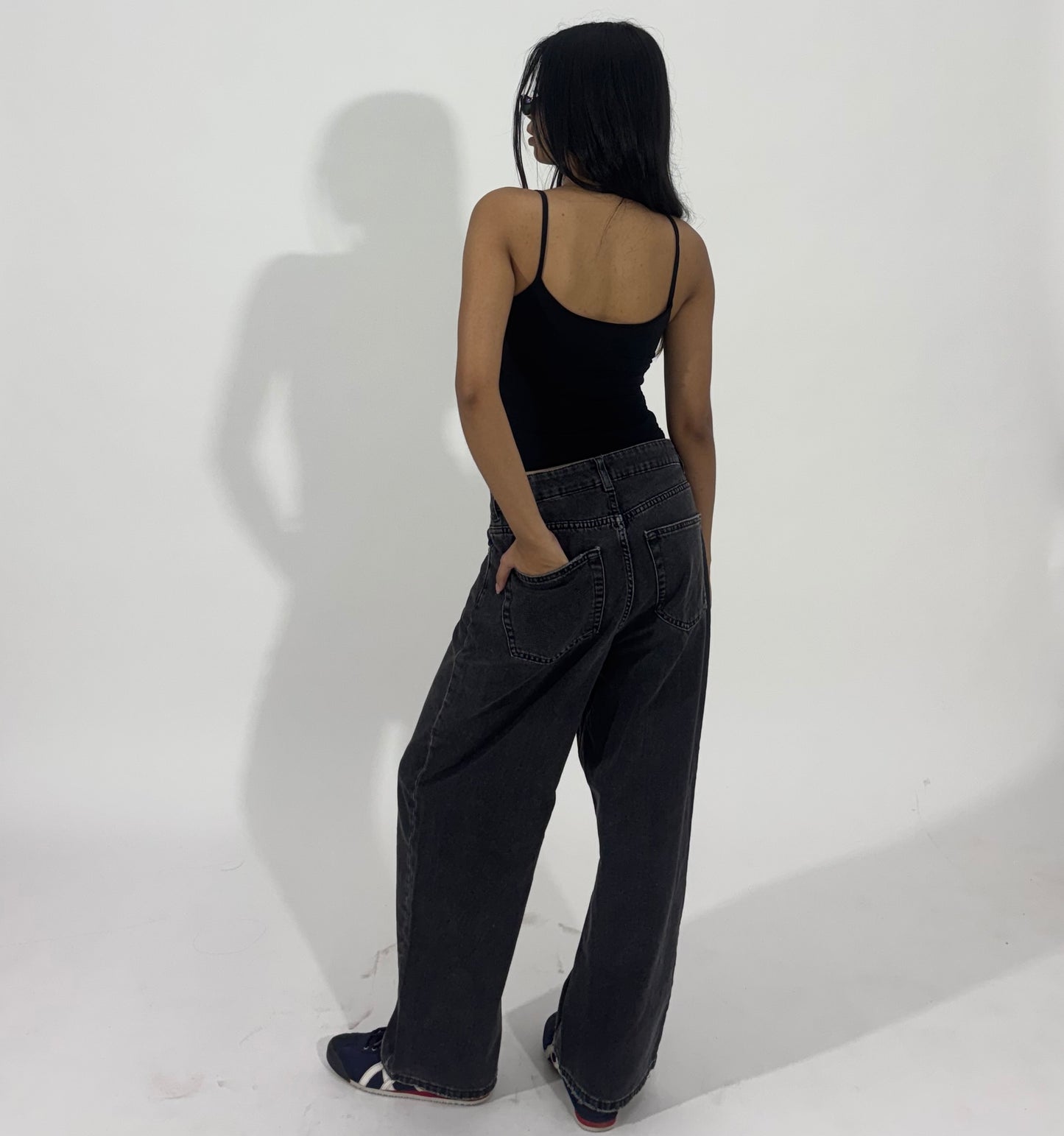 Washed Black Barrel Leg Women's Jeans