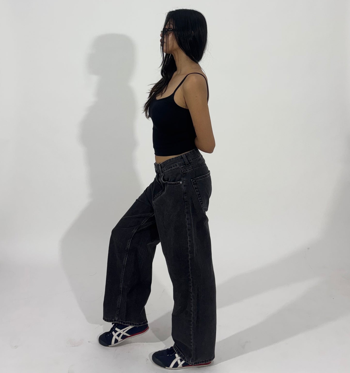 Washed Black Barrel Leg Women's Jeans