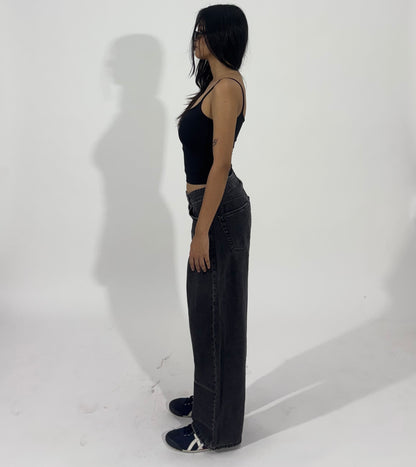 Washed Black Barrel Leg Women's Jeans