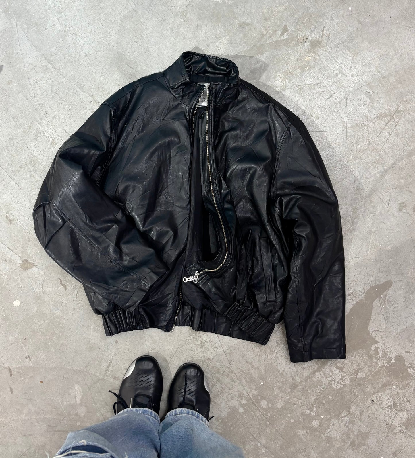 Unisex Jacket Bomber Vintage Black Leather Zip Closure