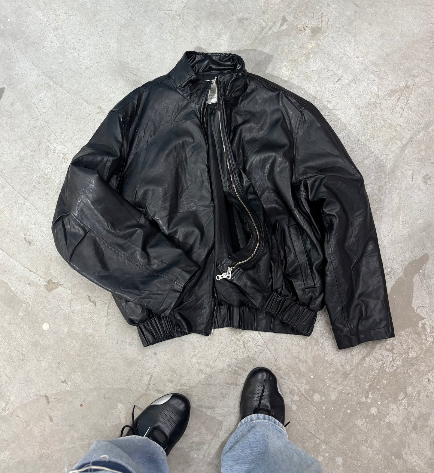 Unisex Jacket Bomber Vintage Black Leather Zip Closure