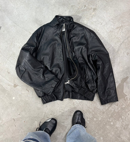 Unisex Jacket Bomber Vintage Black Leather Zip Closure