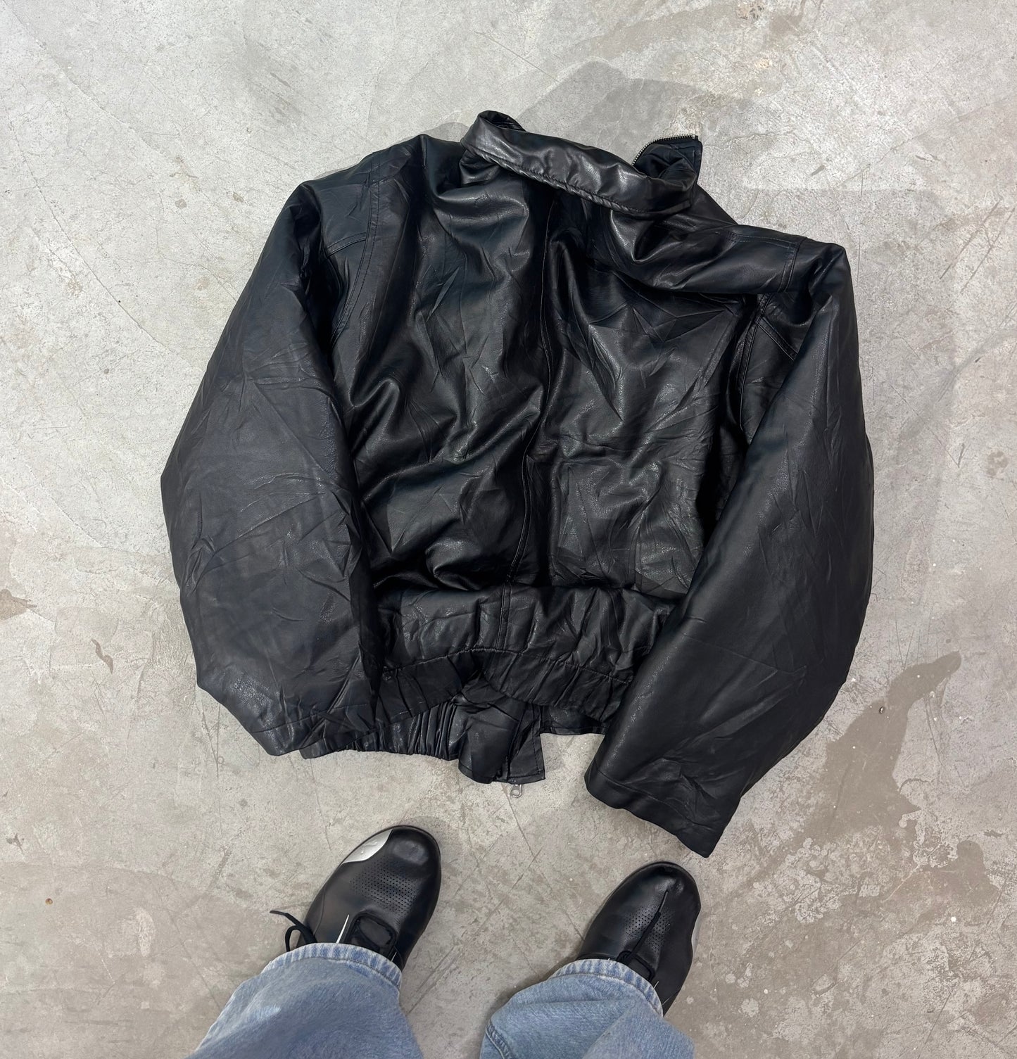 Unisex Jacket Bomber Vintage Black Leather Zip Closure