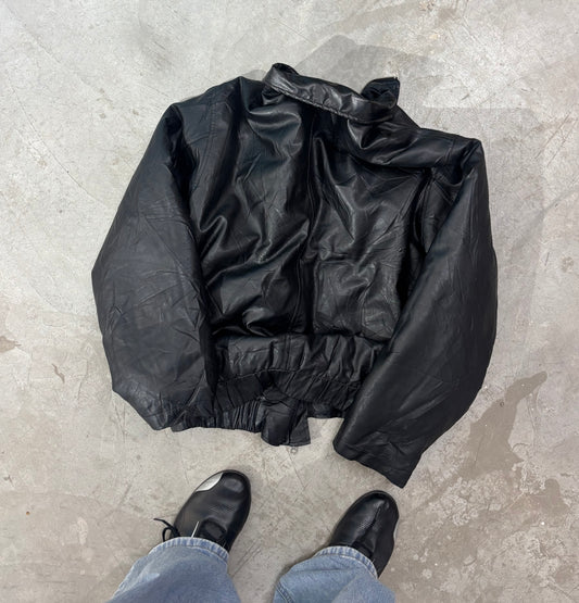 Unisex Jacket Bomber Vintage Black Leather Zip Closure