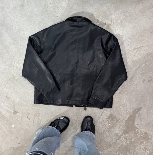 Unisex Jacket Zip-Up Black Leather Utility Pockets