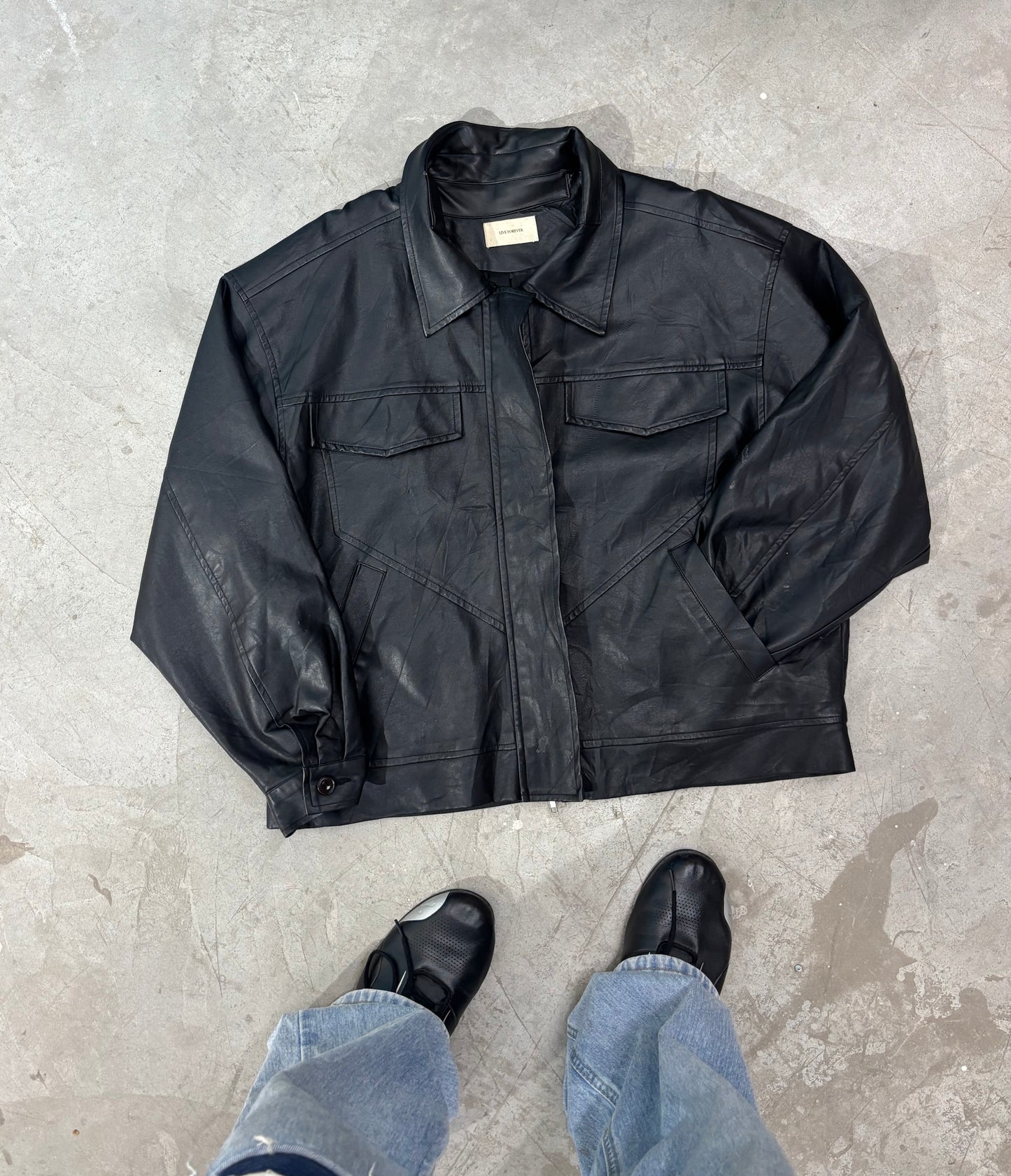 Unisex Jacket 90s Black Leather Utility