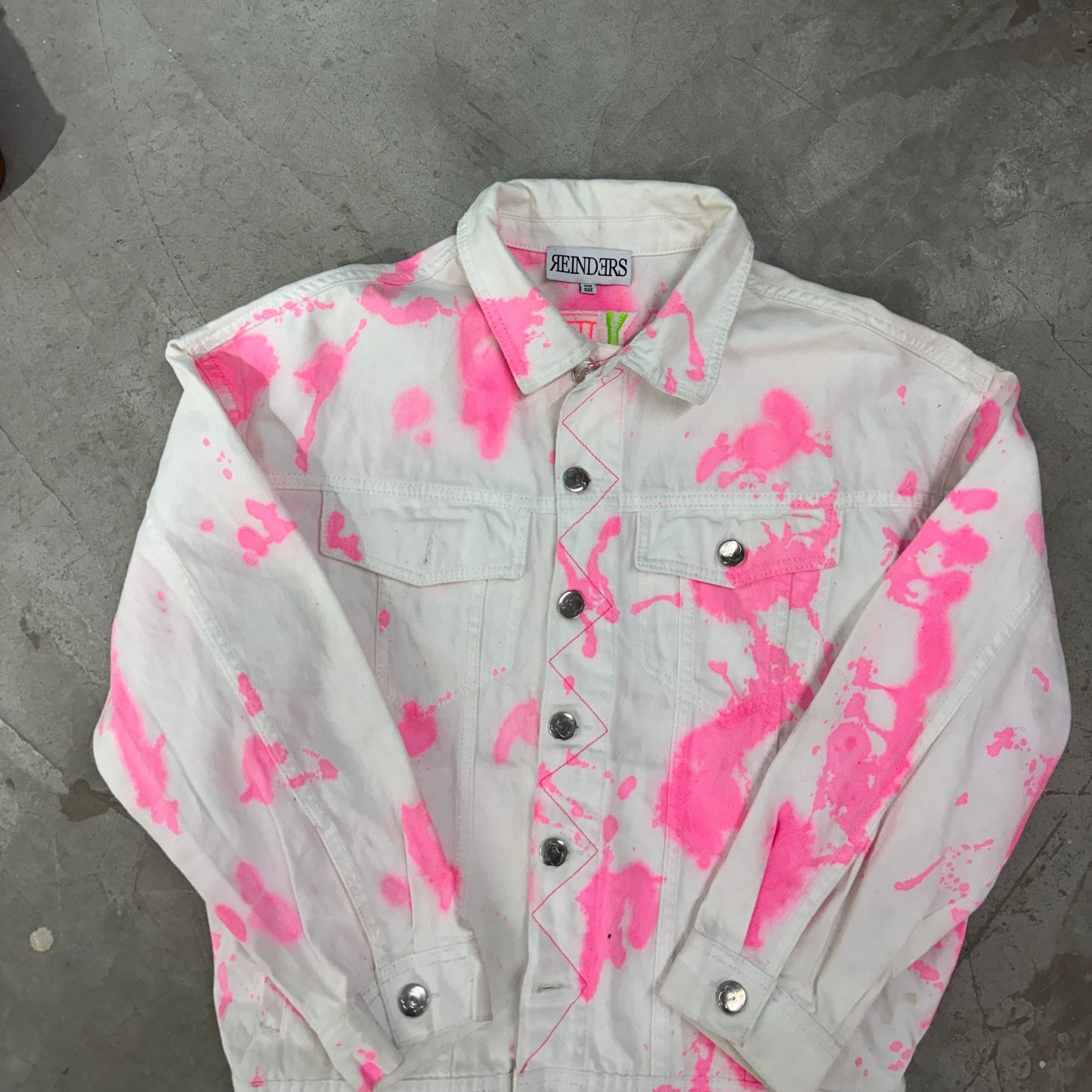 Women's Jacket - Pink and White Tie-Dye Denim Jacket